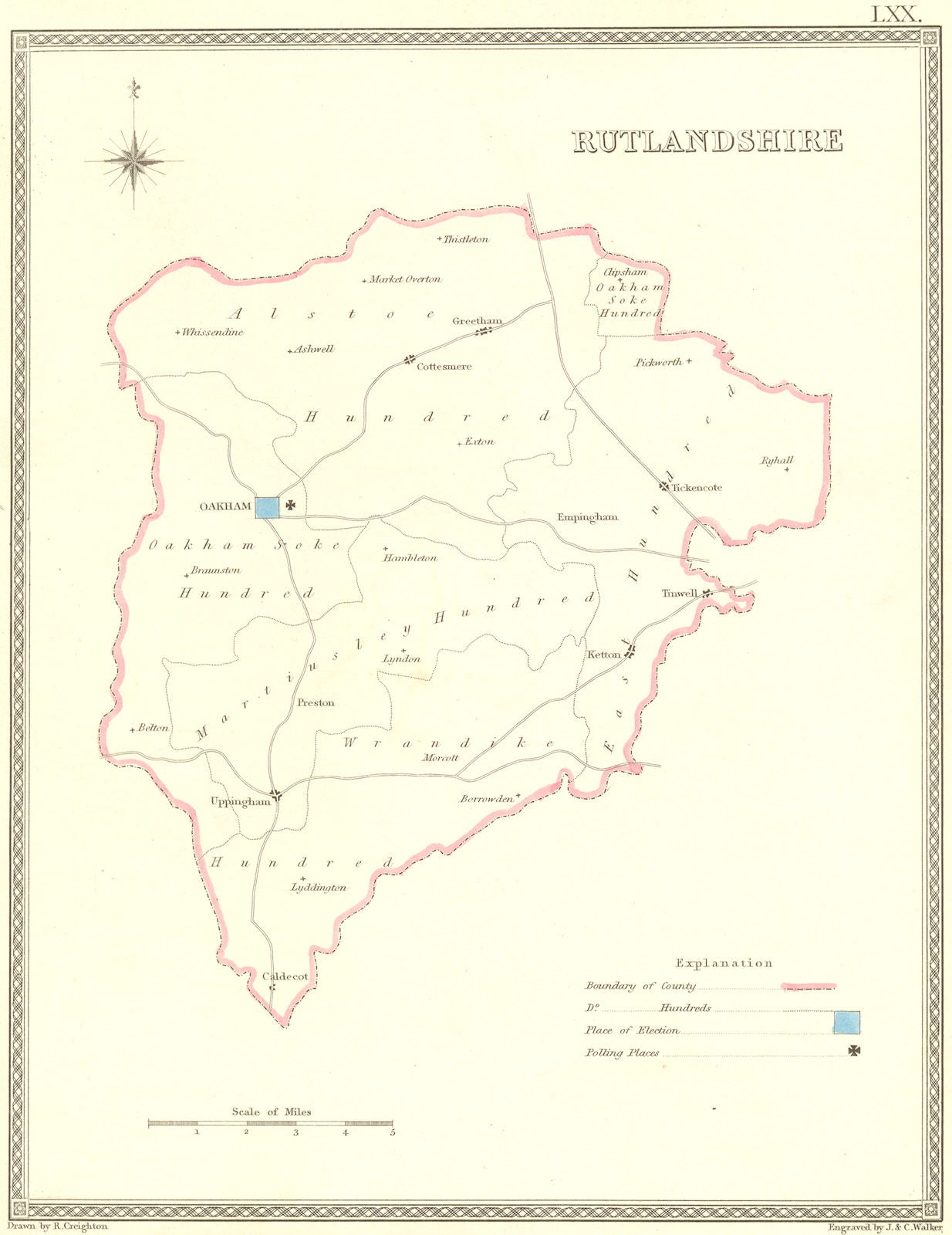 RUTLAND. Rutlandshire. Creighton Walker 1835 old antique map plan chart